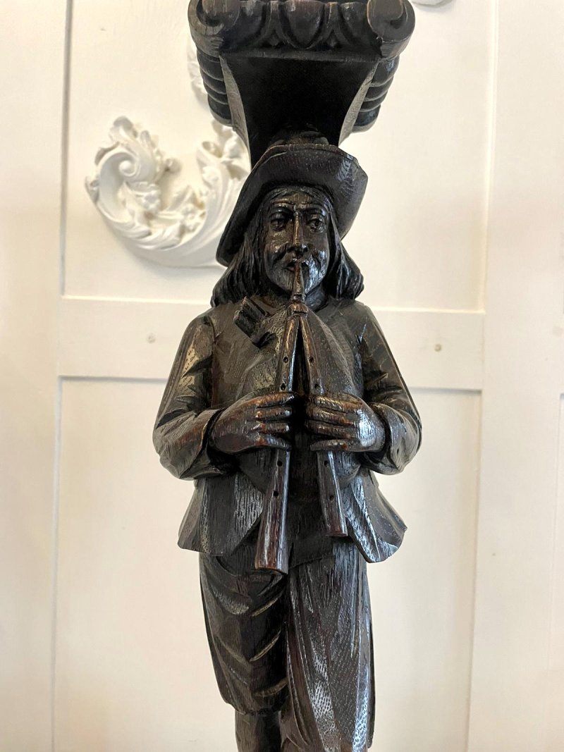 Unusual Pair of Antique Victorian Quality Carved Oak Figures - Image 7